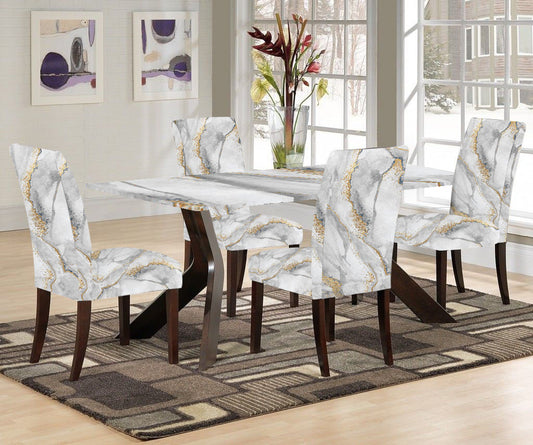 White Pearl Print Stretchable Dining Table & Chair Cover-(#12#)