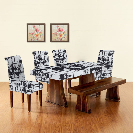 Black & White lining Stretchable Dining Table & Chair Cover-(#15#)