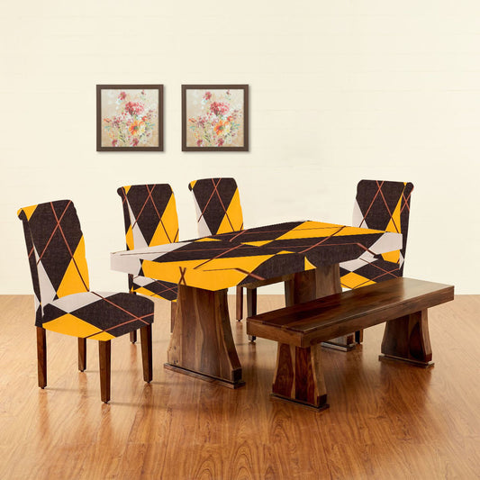 Yellow & Black Stretchable Dining Table & Chair Cover-(#16#)