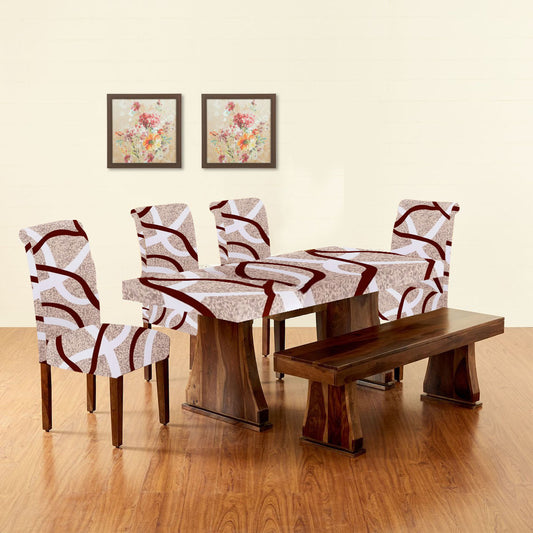 Linear Stretchable Leaf Print Dining Table & Chair Cover-(#03#)