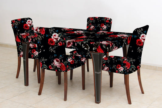 Premium Flower Print Stretchable Dining Table & Chair Cover-(#08#)
