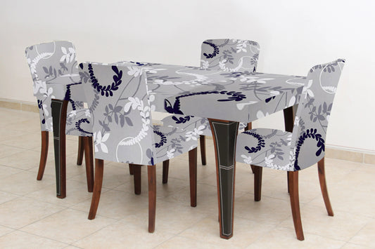 Grey Unique Print Stretchable Dining Table & Chair Cover-(#09#)