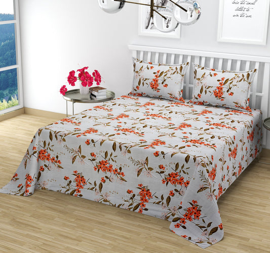 Flower Printed Double Bedsheet With Pillow Cover
